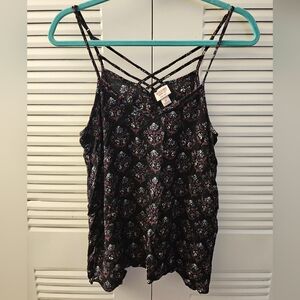 Mossimo Floral Black Spaghetti Strap Top - Large